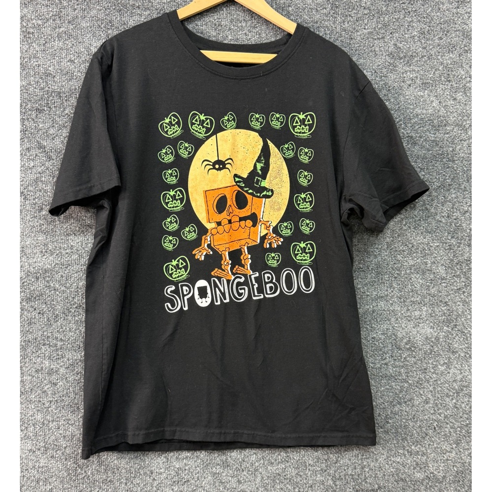 Nickelodeon T-Shirt Mens XL Black Spongeboo Halloween Graphic Skeleton Witch Tee